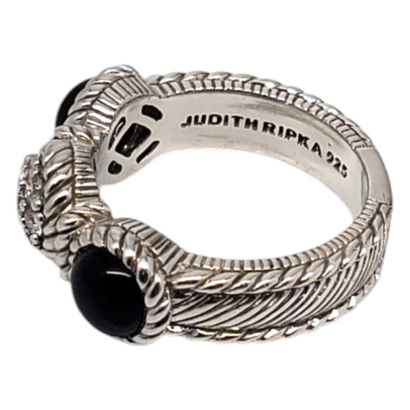 Judith Ripka Sterling Silver Onyx and CZ Ring Size 7 #21032 - Picture 2 of 11